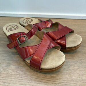 Dansko Red Leather Wooden Heeled Sandals Size 37